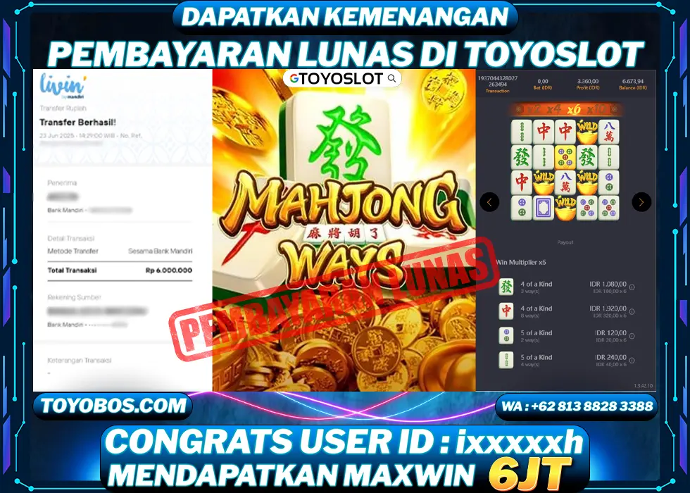 BUKTI KEMENANGAN Mahjong ways Rp6,000,000- LUNAS